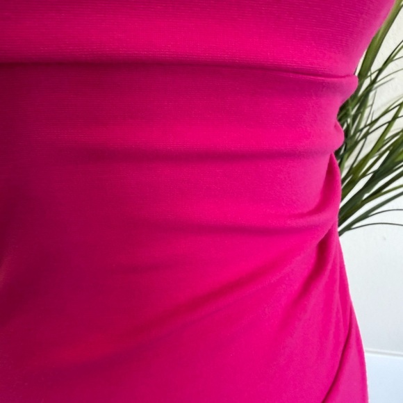 Express Hot Pink Size 0 Dress Ruched Square Neck Mini Dress Sheath Bodycon Zip - Picture 5 of 8